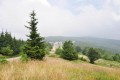 Pohled na Pustevny s vrchem Tanečnice (1084 m n. m.) a Čertův mlýn (1205 m n. m.) v pozadí